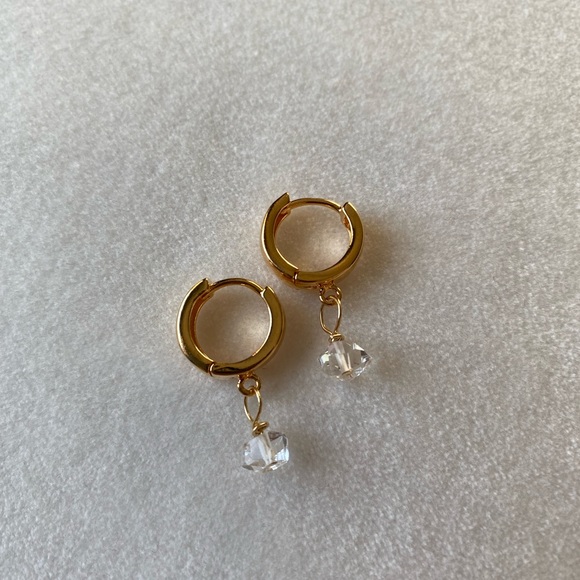 18k Gold Filled Herkimer Diamond Huggies - Picture 4 of 10